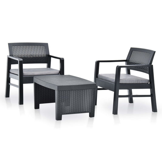 Set mobilier de grădină, 3 piese, antracit, plastic