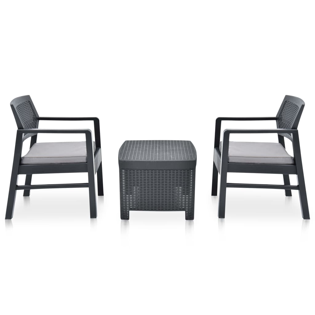 Garden furniture set, 3 pieces, anthracite, plastic