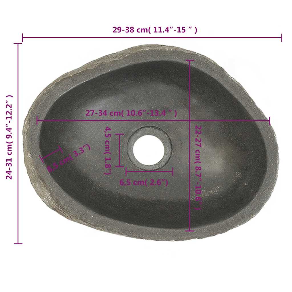 River stone sink, (29-38)x(24-31) cm, oval