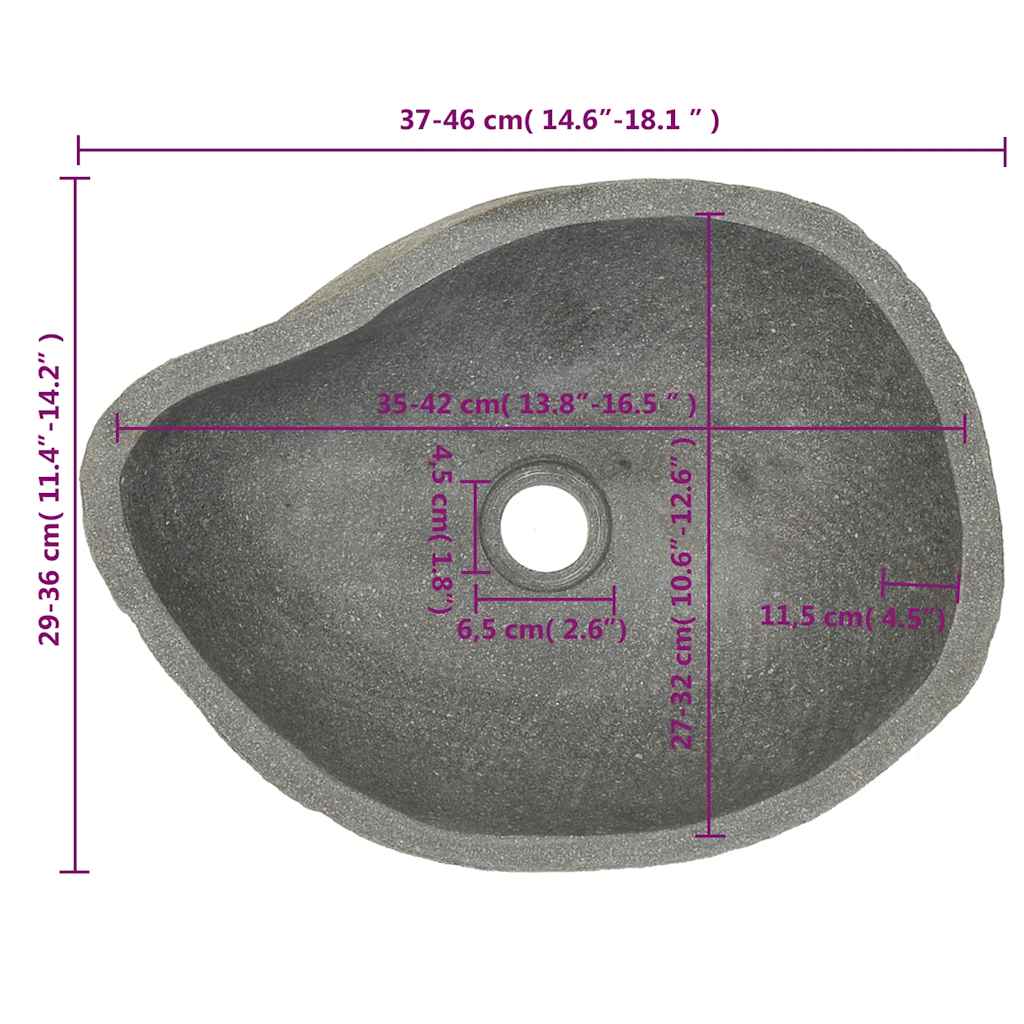 River stone sink, (37-46)x(29-36) cm, oval