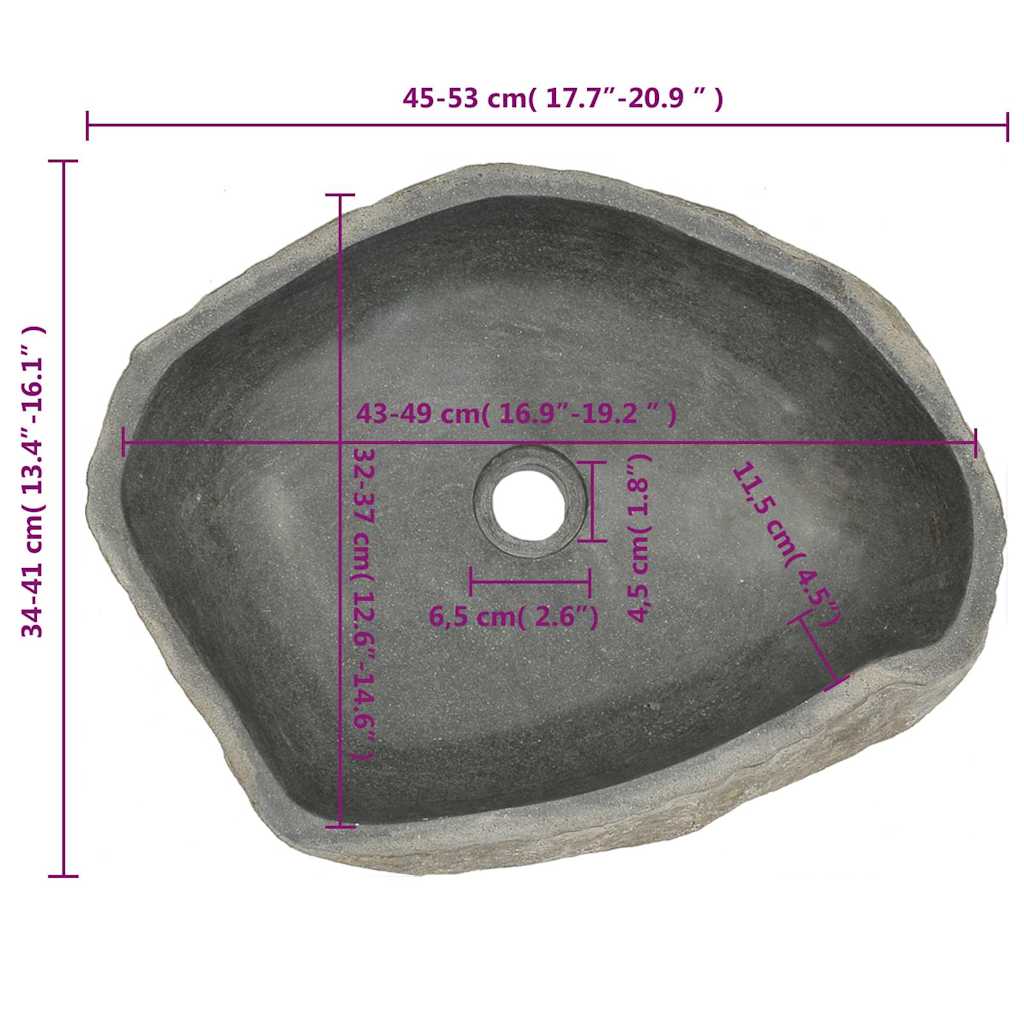 Chiuvetă din piatră de râu, (45-53)x(34-41) cm, oval