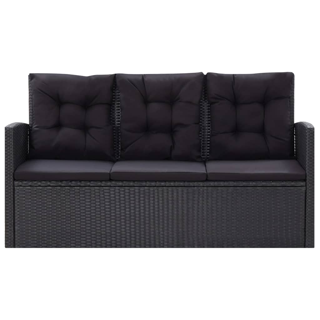 Set mobilier de grădină cu perne, 6 piese, negru, poliratan