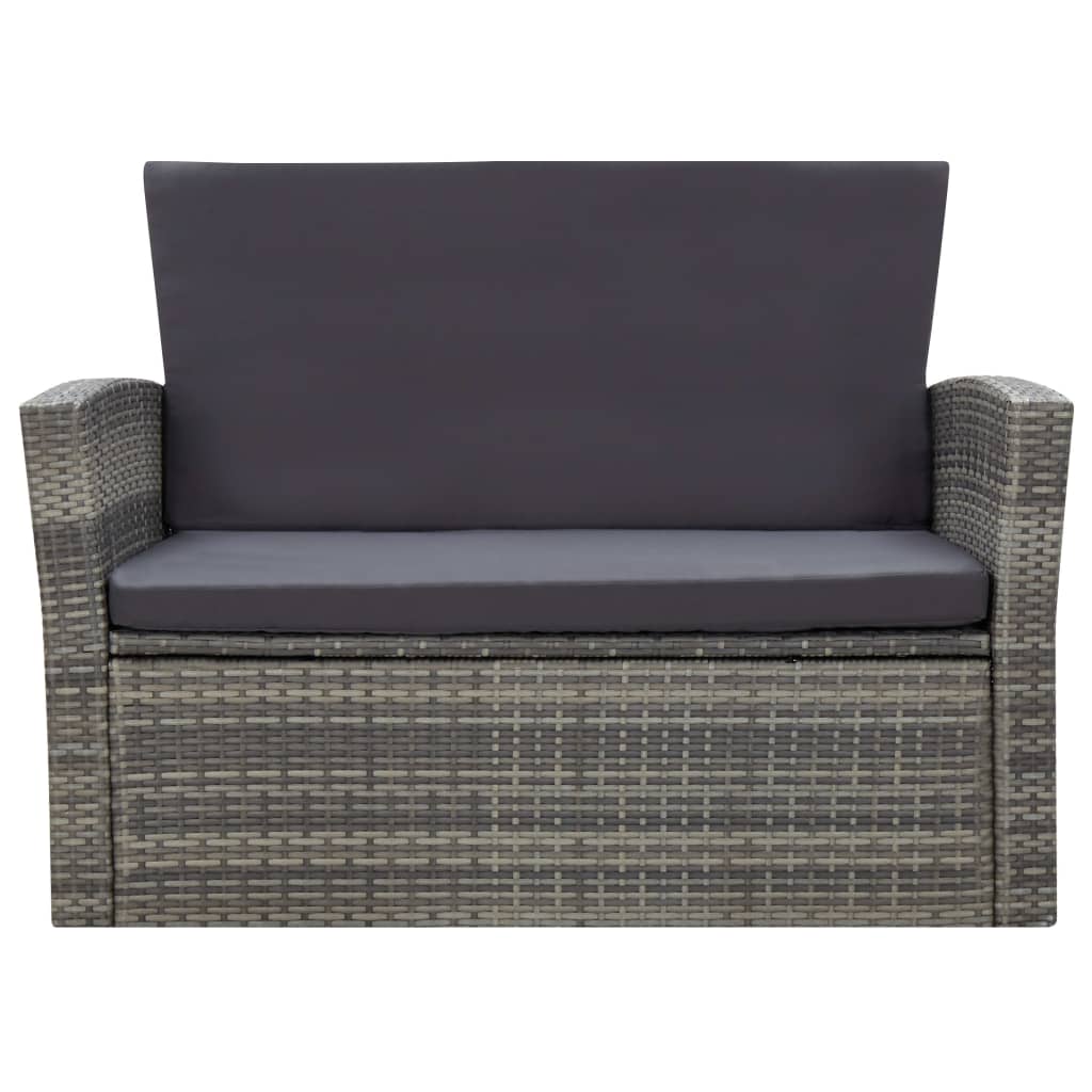 4-piece garden furniture set with cushions, grey, polyrattan