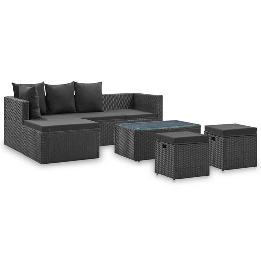 4-piece garden furniture set with cushions, black, polyrattan