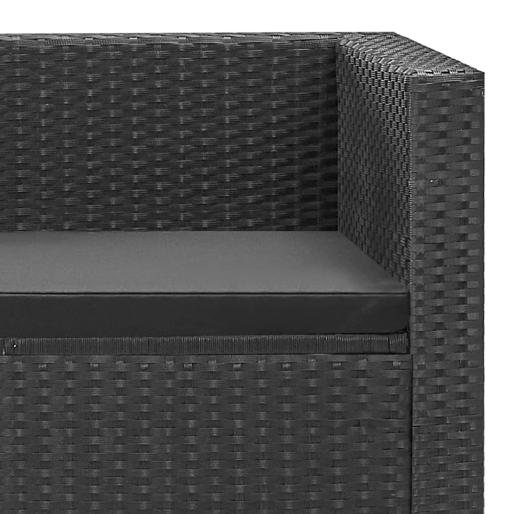 Set mobilier de grădină cu perne, 4 piese, negru, poliratan