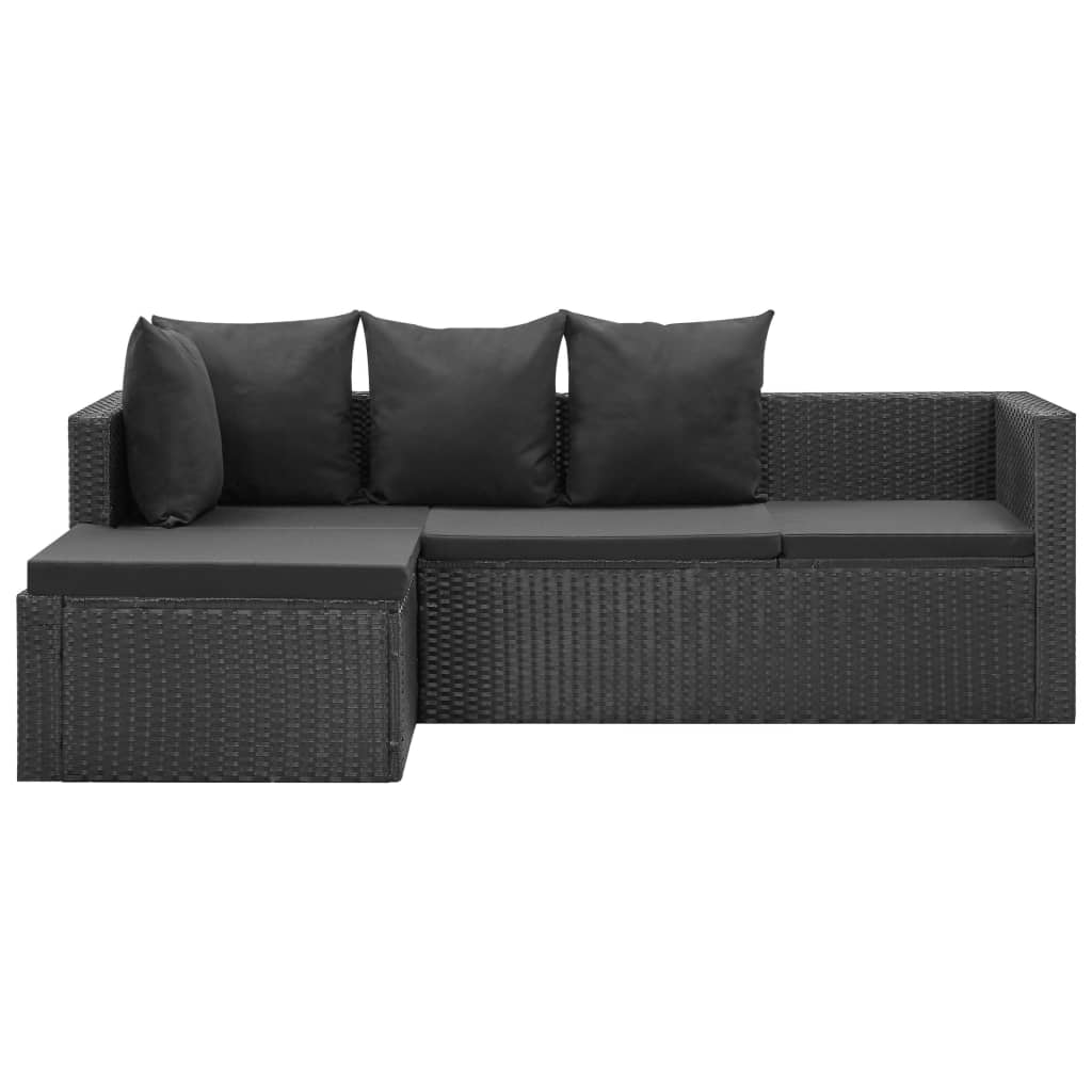 Set mobilier de grădină cu perne, 4 piese, negru, poliratan