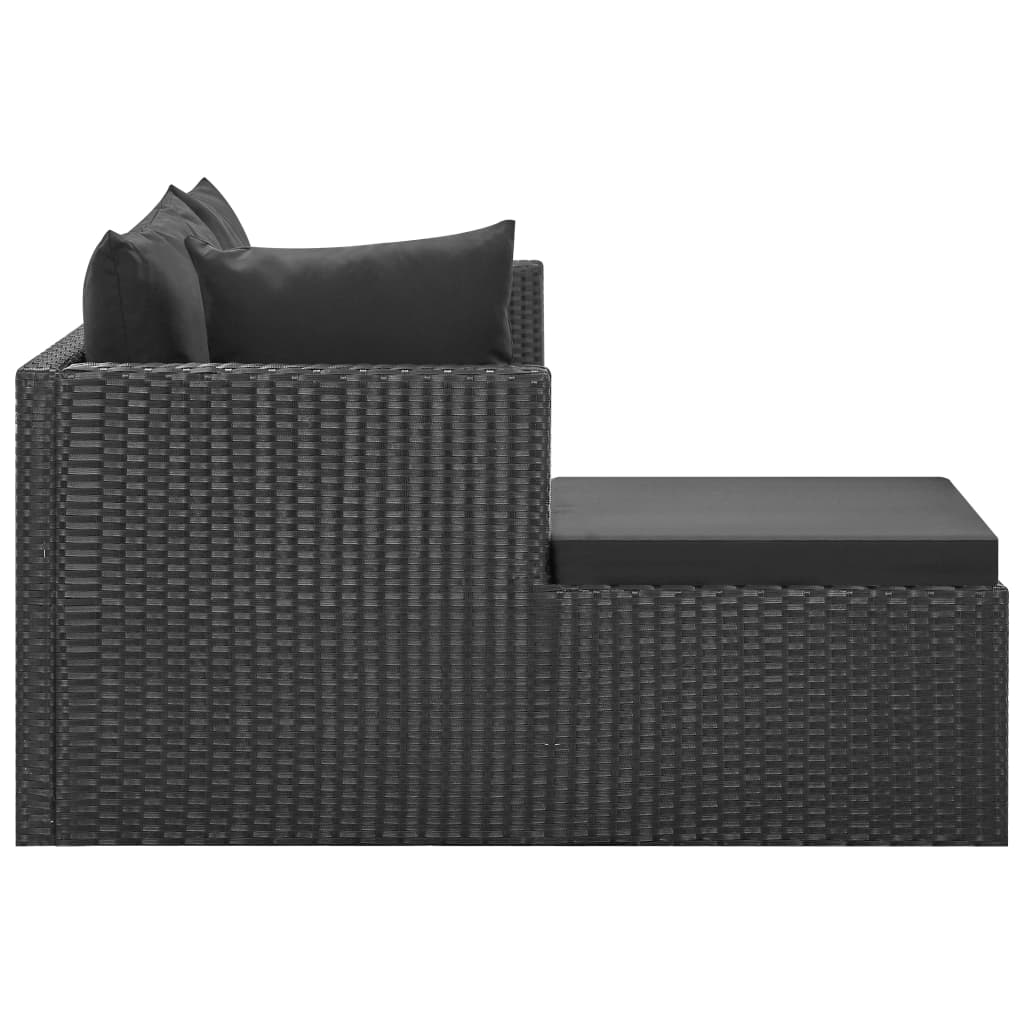 4-piece garden furniture set with cushions, black, polyrattan