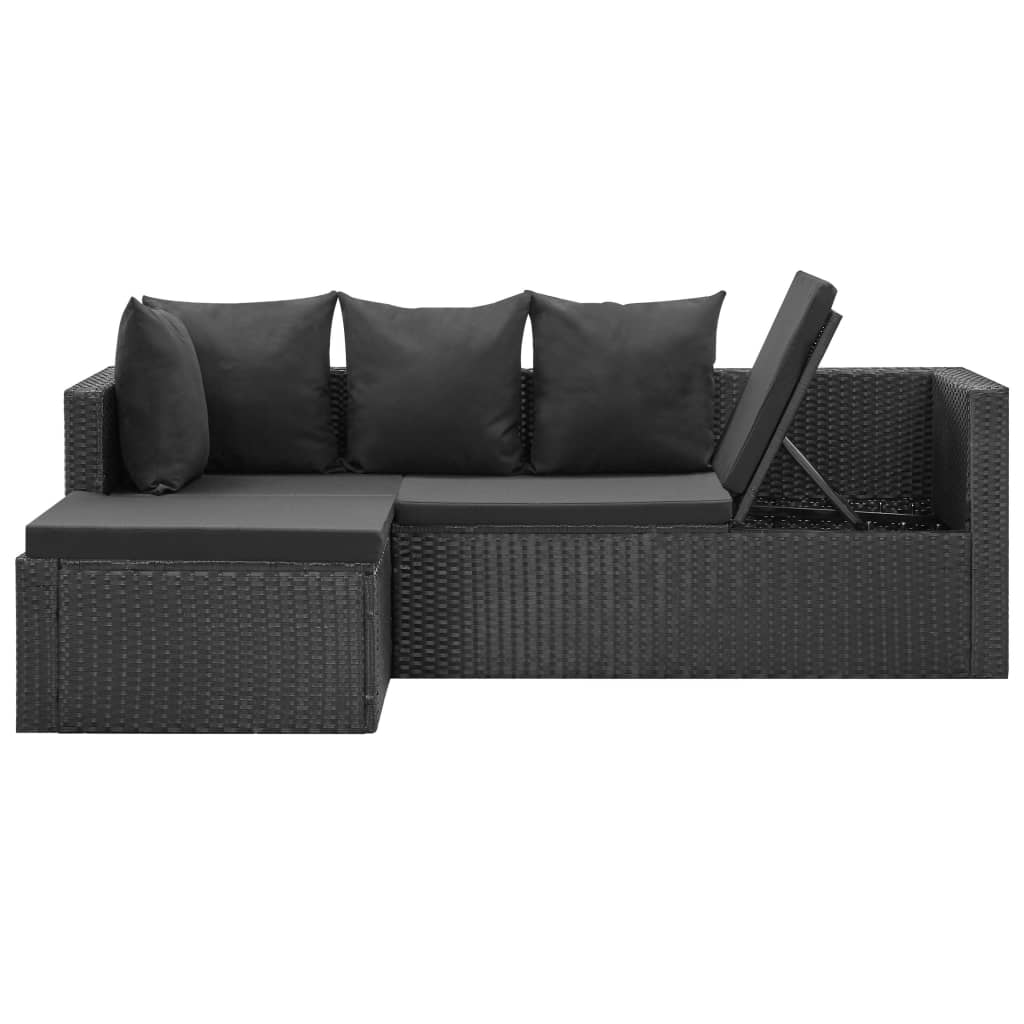 Set mobilier de grădină cu perne, 4 piese, negru, poliratan