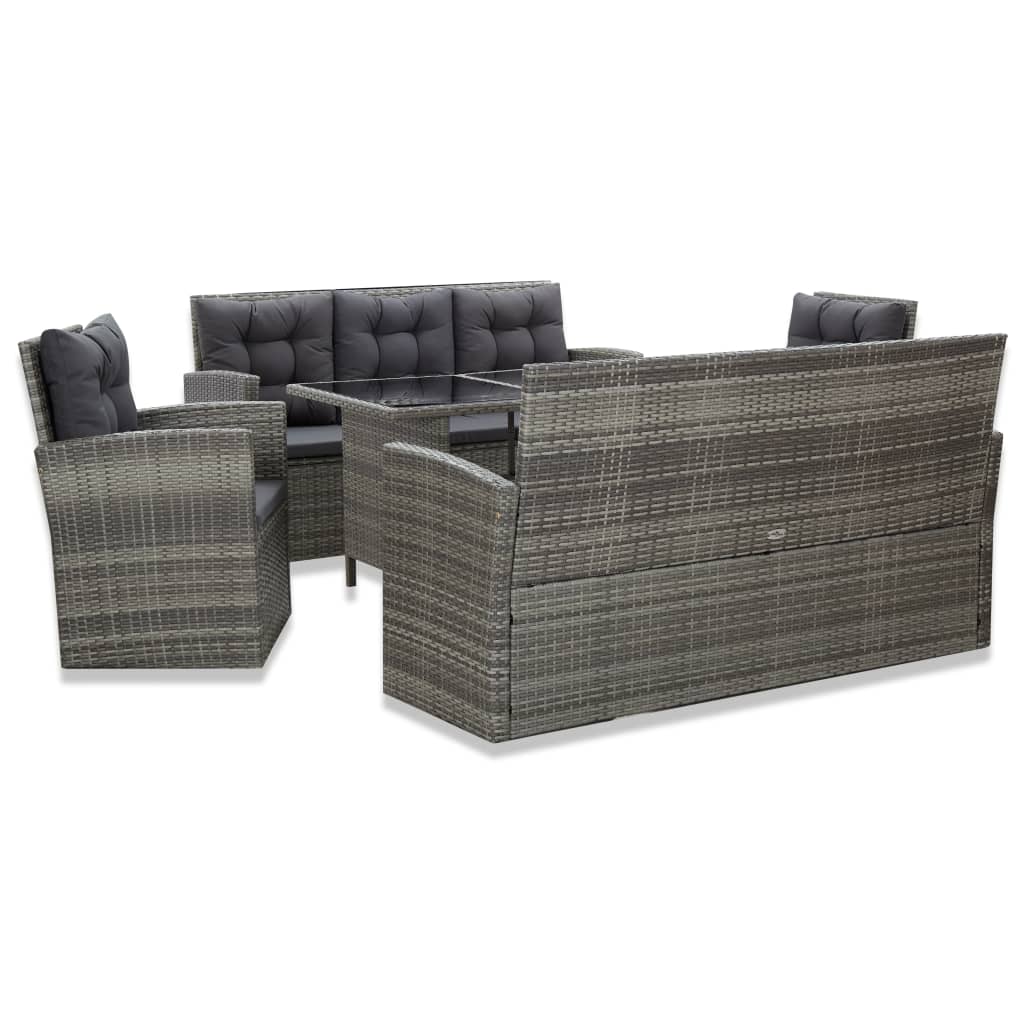 Set mobilier de exterior cu perne, 5 piese, gri, poliratan