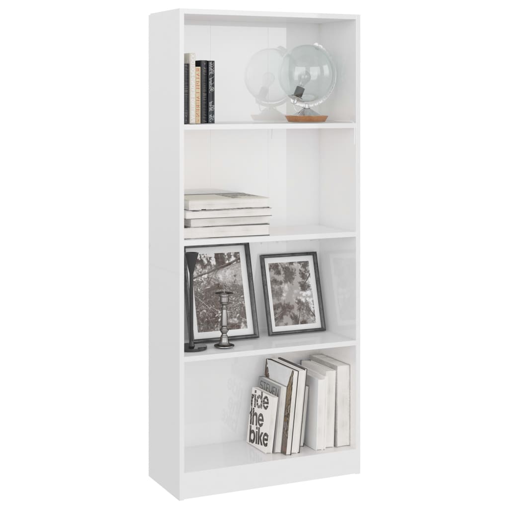 Bookcase 4 shelves, glossy white, 60x24x142 cm, processed wood