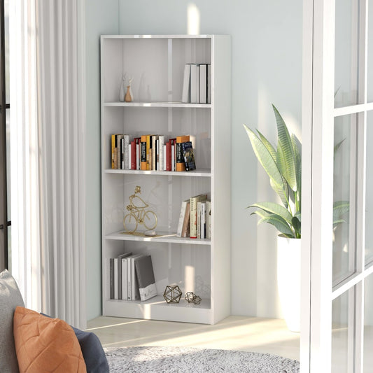 Bookcase 4 shelves, glossy white, 60x24x142 cm, processed wood