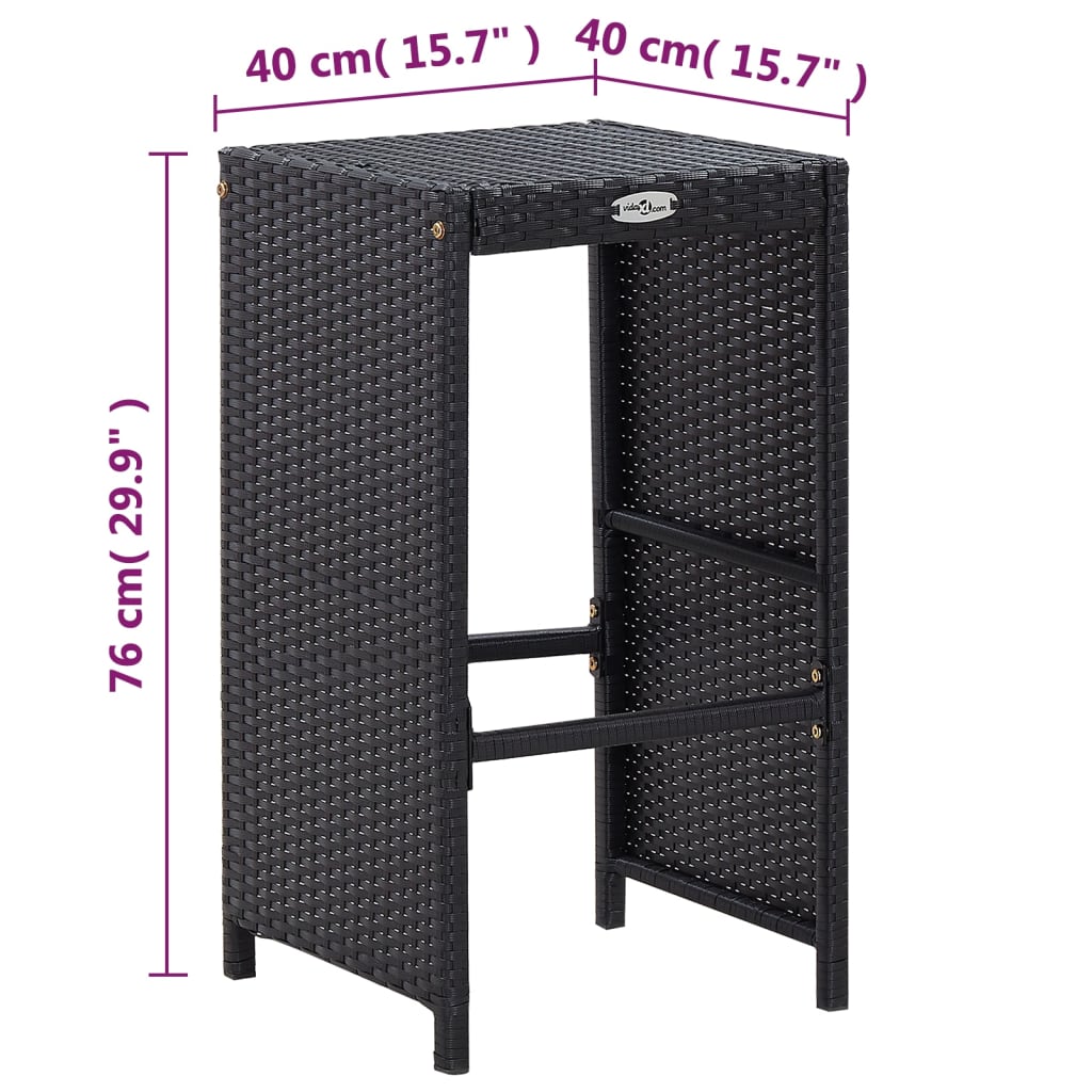 Set mobilier bar de grădină cu perne, 7 piese, negru, poliratan