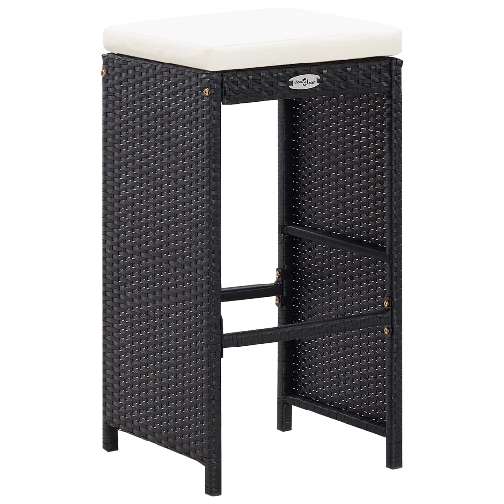 Set mobilier bar de grădină cu perne, 7 piese, negru, poliratan