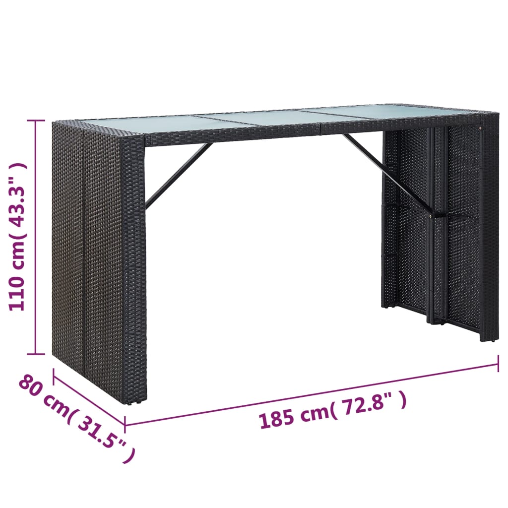 Set mobilier bar de grădină cu perne, 7 piese, negru, poliratan