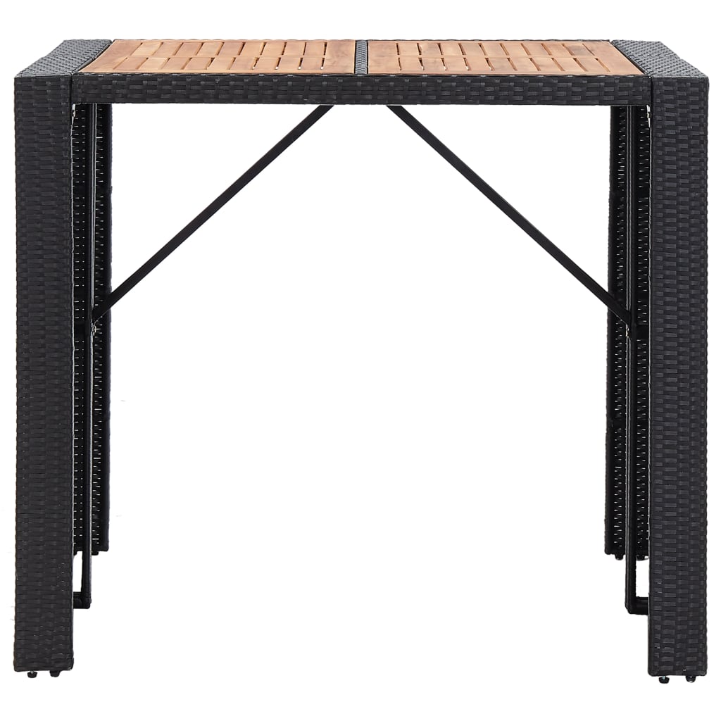 Set mobilier de exterior 5 piese, negru, poliratan, lemn acacia