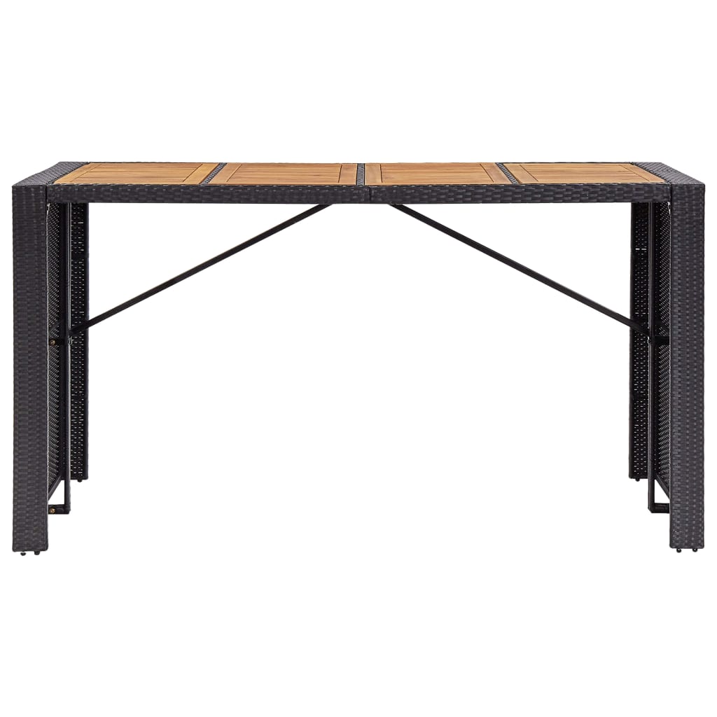 Outdoor bar set, 9 pieces, black, poly rattan and acacia wood