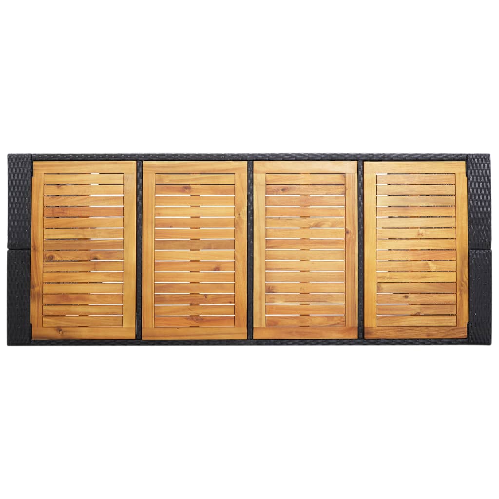 Outdoor bar set, 9 pieces, black, poly rattan and acacia wood