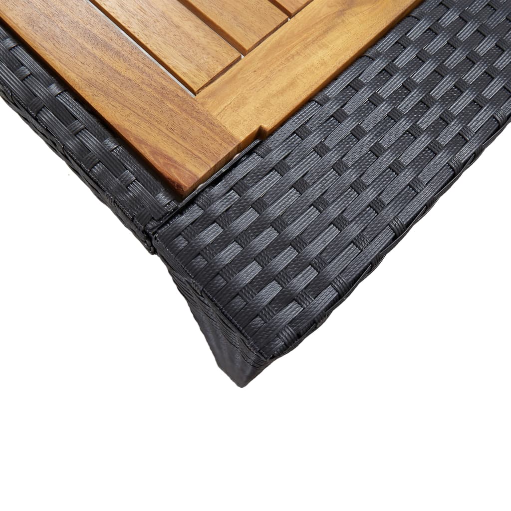 Outdoor bar set, 9 pieces, black, poly rattan and acacia wood