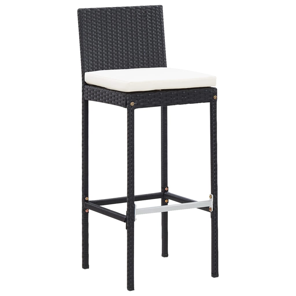 Outdoor bar set, 9 pieces, black, poly rattan and acacia wood