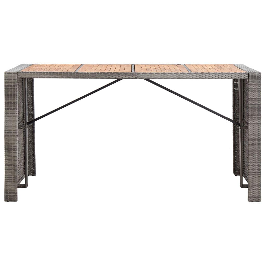 9-piece outdoor bar furniture set in gray polyrattan and acacia wood