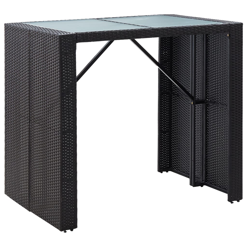 Outdoor bar set, 5 pieces, black, poly rattan and glass