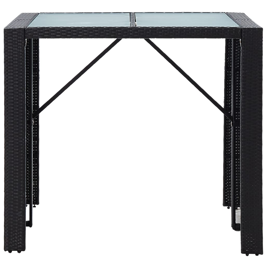 Outdoor bar set, 5 pieces, black, poly rattan and glass