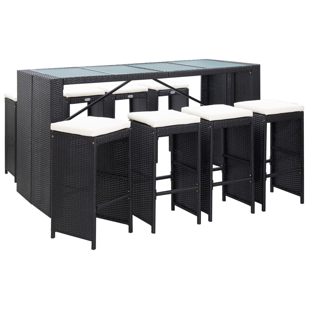 Outdoor bar furniture set, black, polyrattan