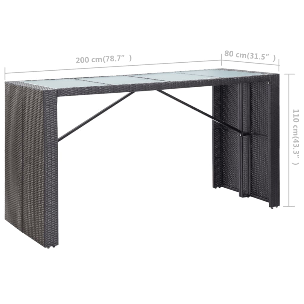 Set mobilier de bar de exterior, negru, poliratan