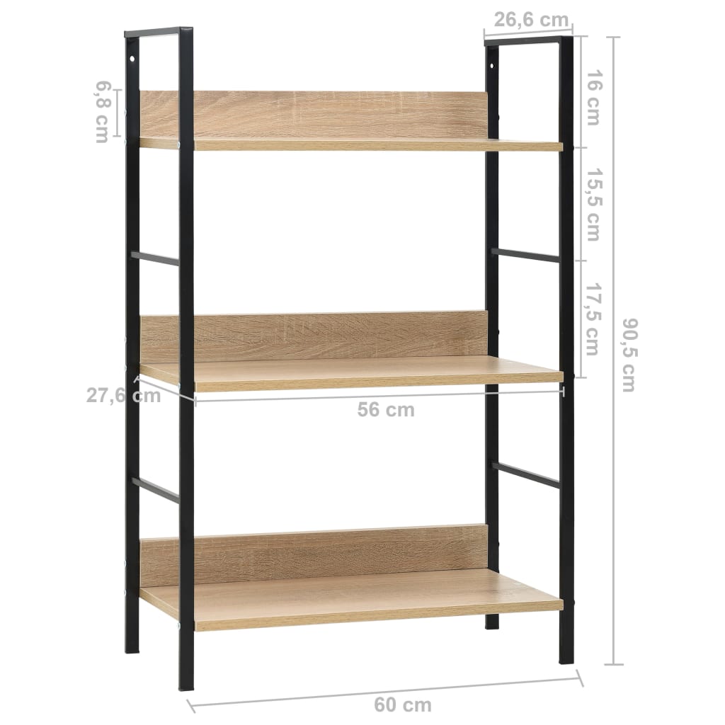 Bookcase 3 shelves, oak, 60x27.6x90.5 cm processed wood