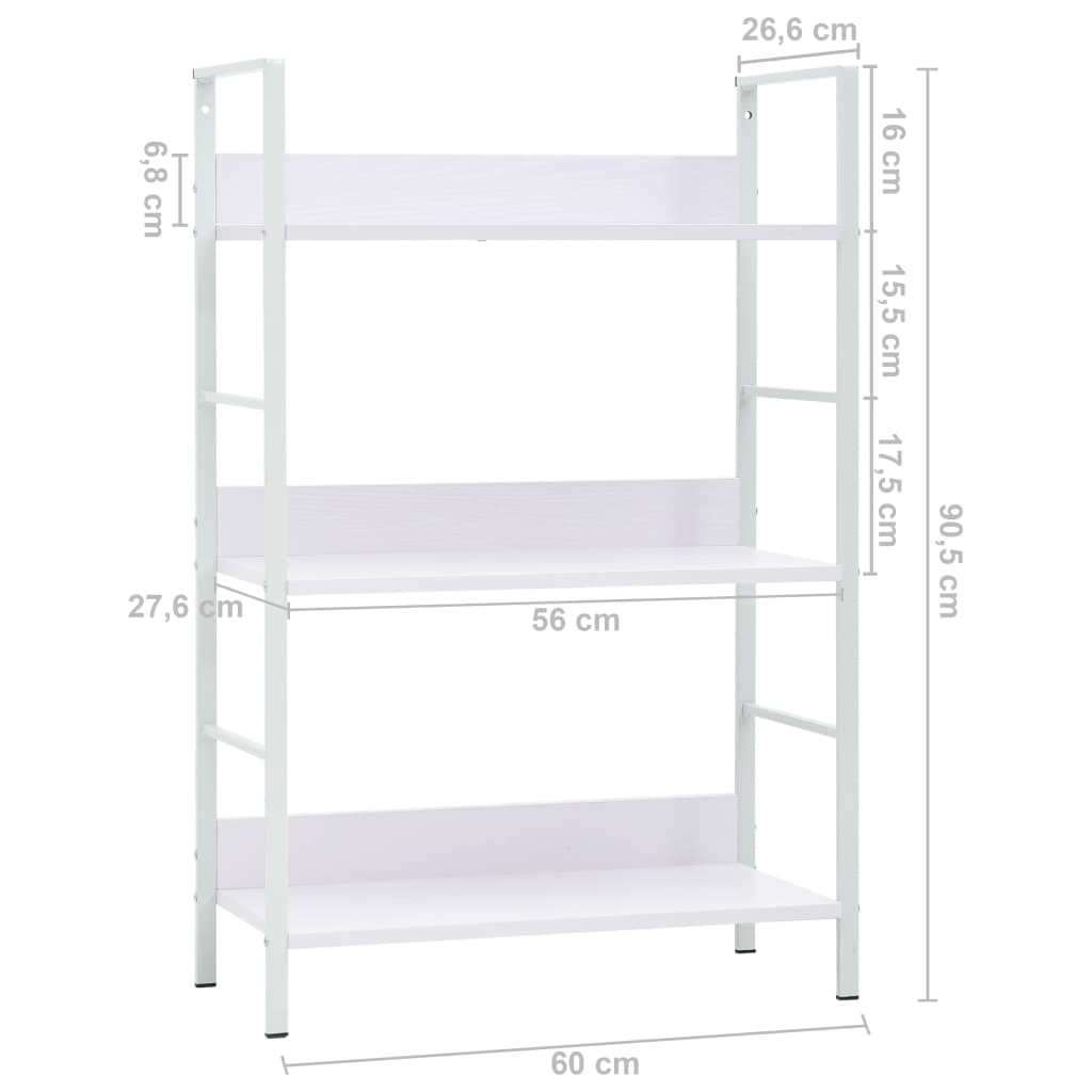 Bookcase 3 shelves, white, 60x27.6x90.5 cm, processed wood