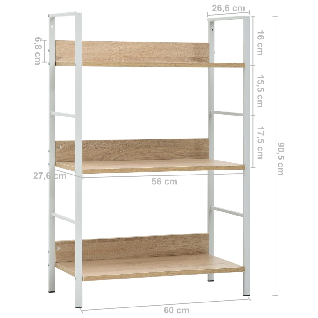 Bookcase 3 shelves, oak, 60x27.6x90.5 cm processed wood