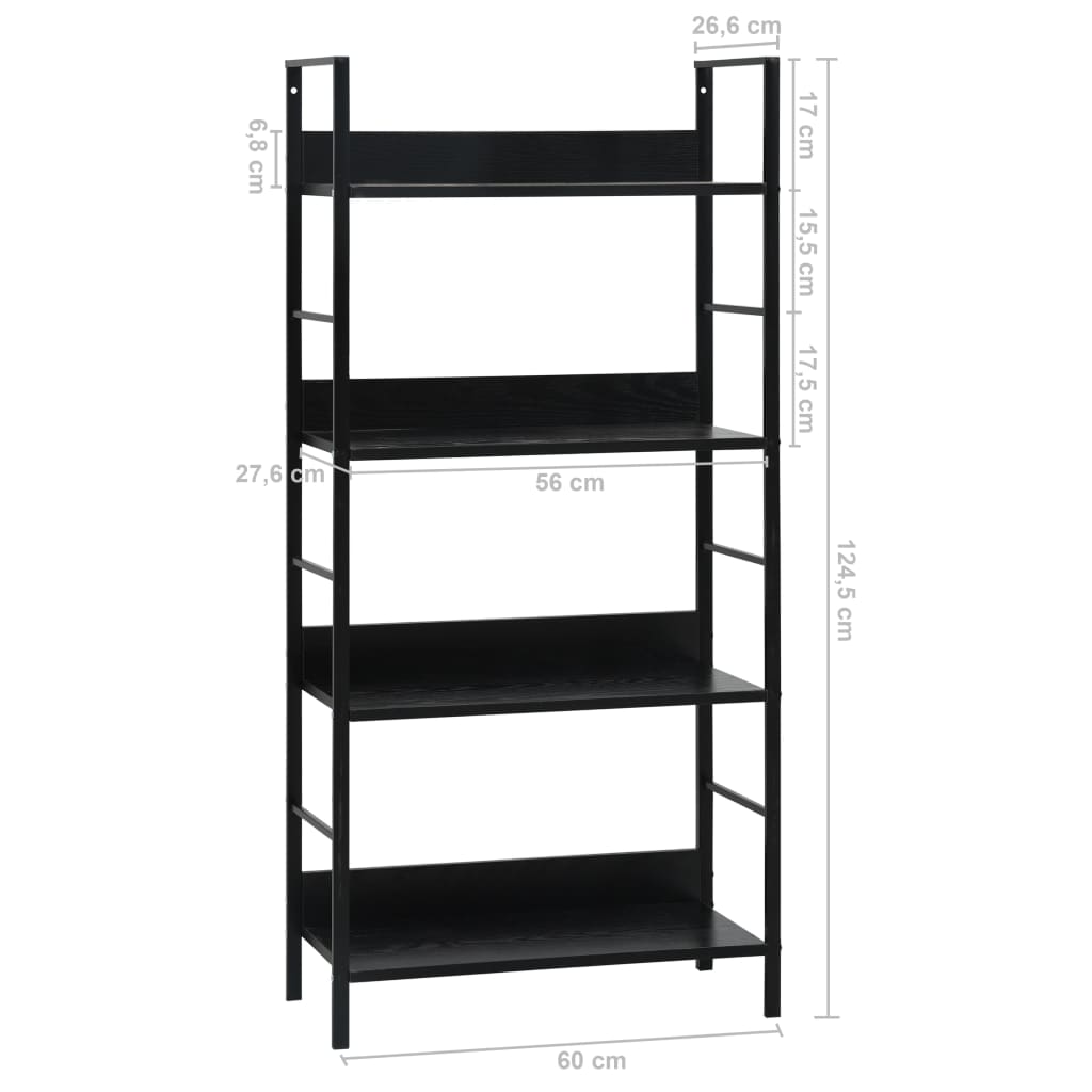 Bookcase 4 shelves, black, 60x27.6x124.5 cm, engineered wood