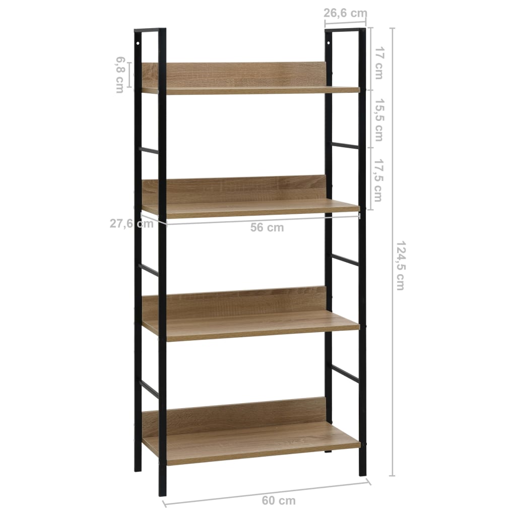 Bookcase 3 shelves, oak, 60x27.6x124.5 cm, engineered wood