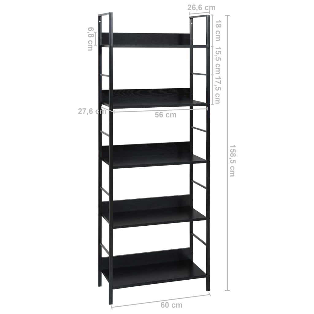 Bookcase 5 shelves, black, 60x27.6x158.5 cm, engineered wood