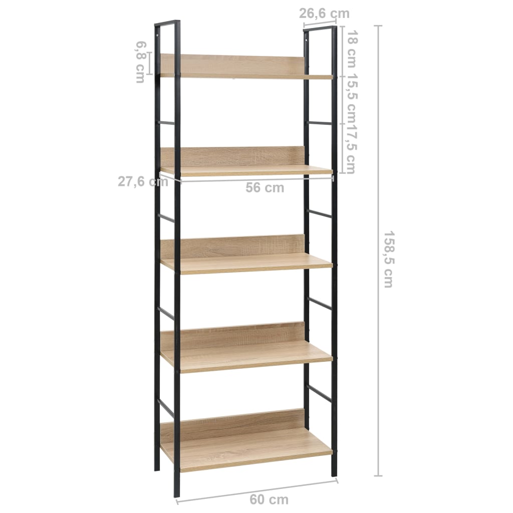 Bookcase 5 shelves, oak 60x27.6x158.5 cm processed wood