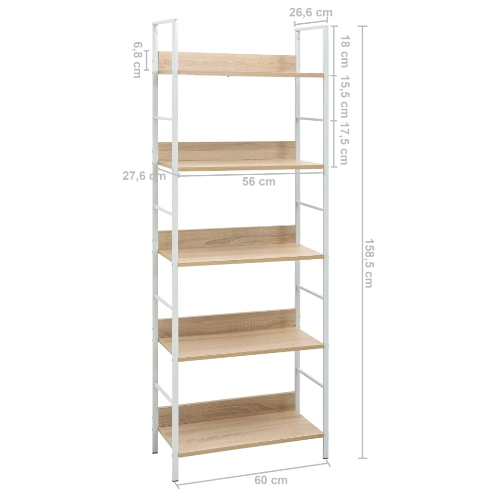 Bookcase 5 shelves, oak, 60x27.6x158.5cm processed wood