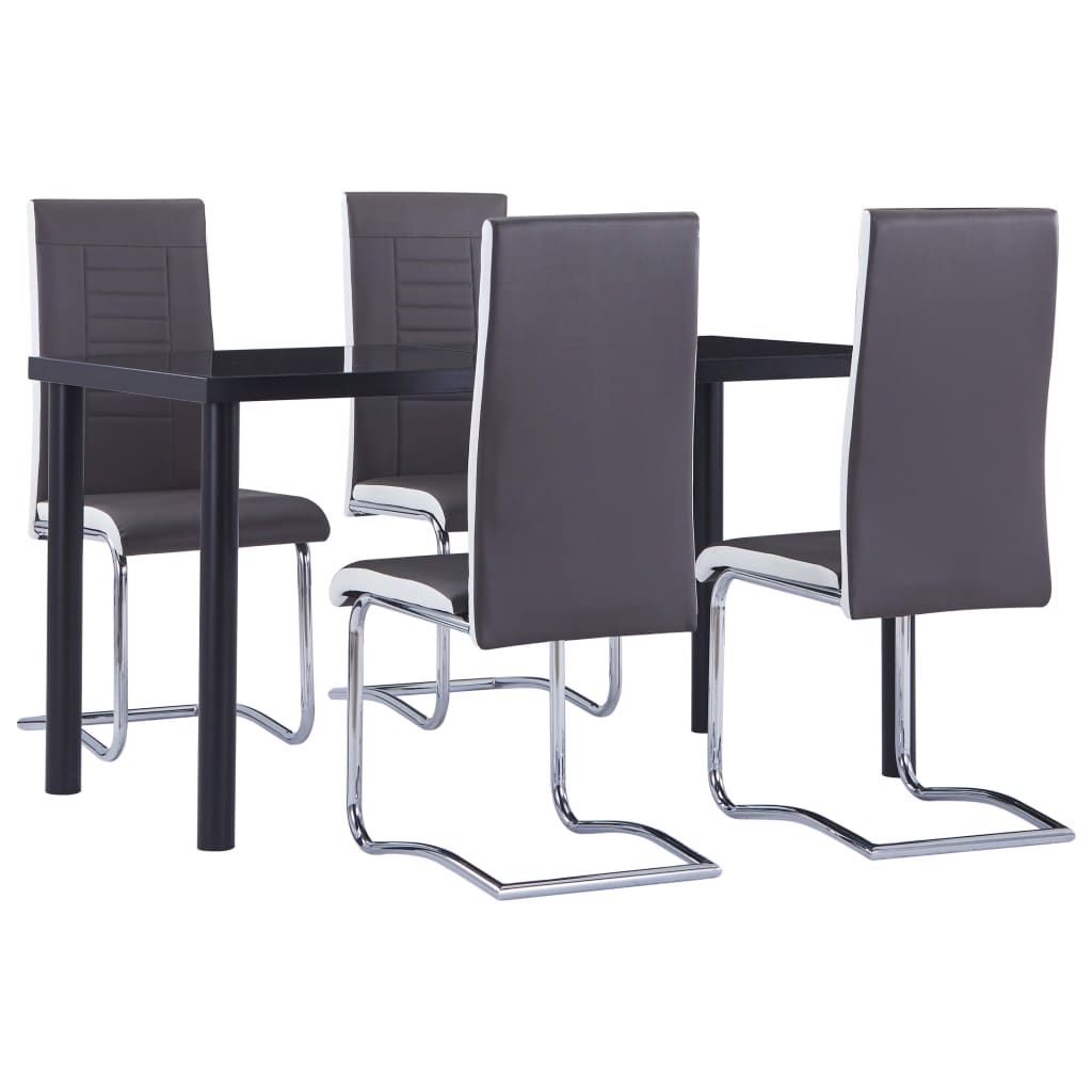 Set mobilier de bucătărie, 5 piese, gri, piele ecologică