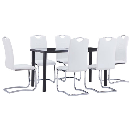 Kitchen furniture set, 7 pieces, white, eco-leather