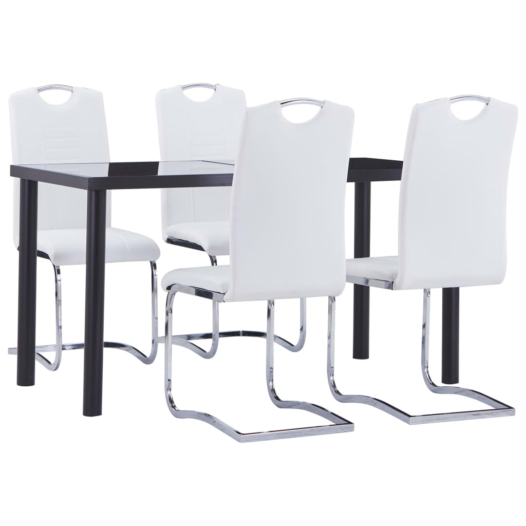 Set mobilier de bucătărie, 5 piese, alb, piele ecologică