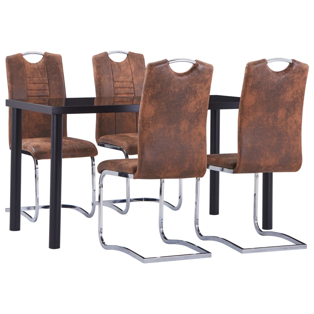 Set mobilier de bucătărie, 5 piese, maro, velur ecologic