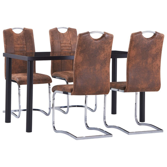 Kitchen furniture set, 5 pieces, brown, eco-friendly velour