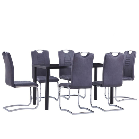 Set mobilier de bucătărie, 7 piese, gri, velur ecologic