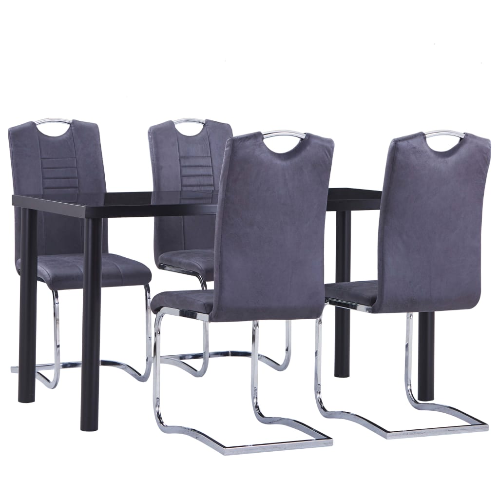 Set mobilier de bucătărie, 5 piese, gri, velur ecologic