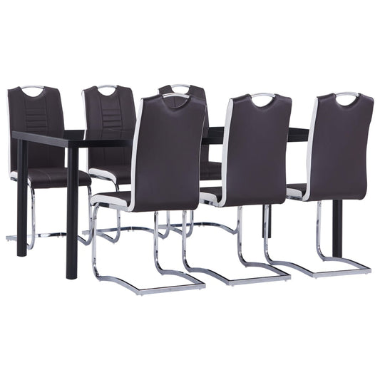 Set mobilier de bucătărie, 7 piese, maro, piele ecologică