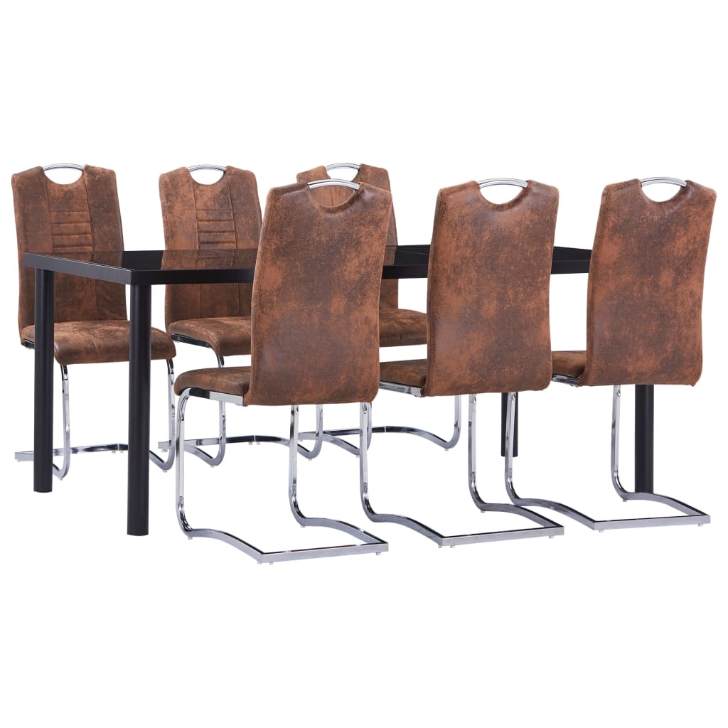 Set mobilier de bucătărie, 7 piese, maro, velur ecologic