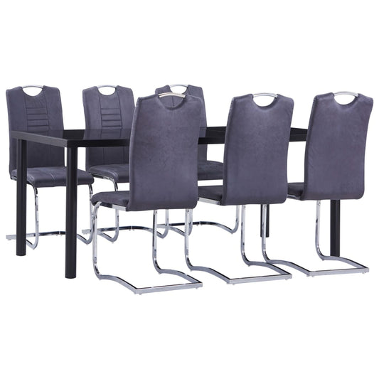 Set mobilier de bucătărie, 7 piese, gri, velur ecologic