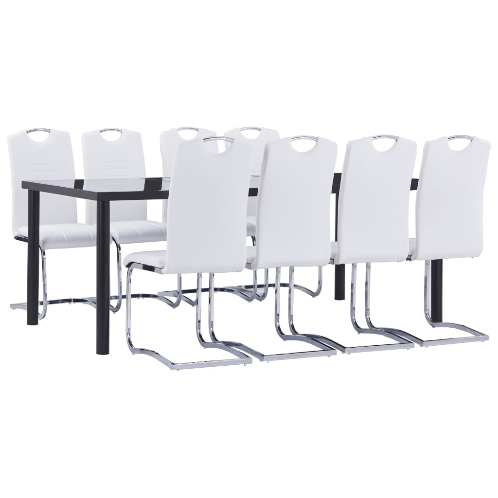 Set mobilier de bucătărie, 9 piese, alb, piele ecologică