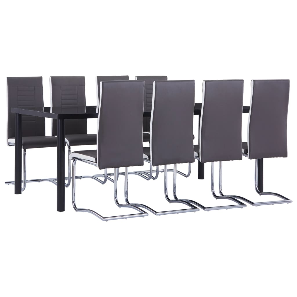 Set mobilier de bucătărie, 9 piese, gri, piele ecologică