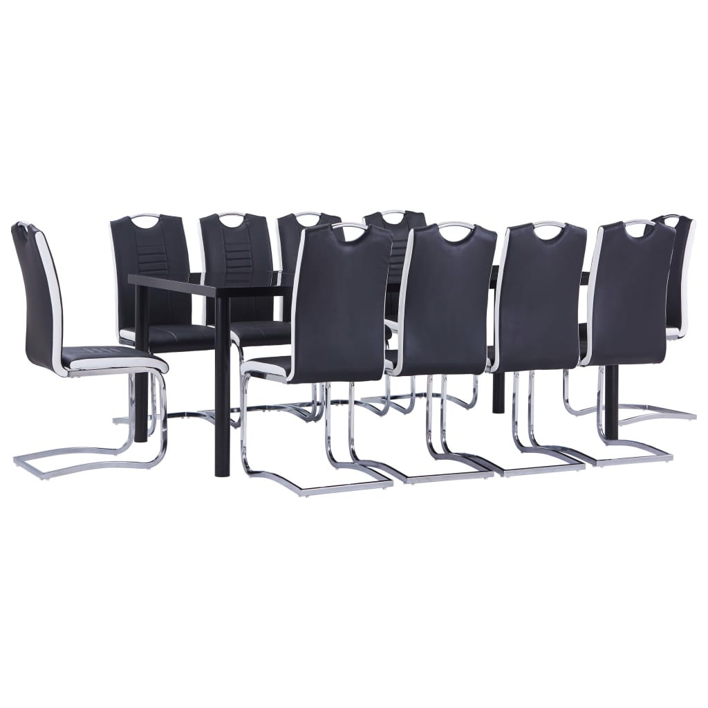 Set mobilier de bucătărie, 11 piese, negru, piele ecologică