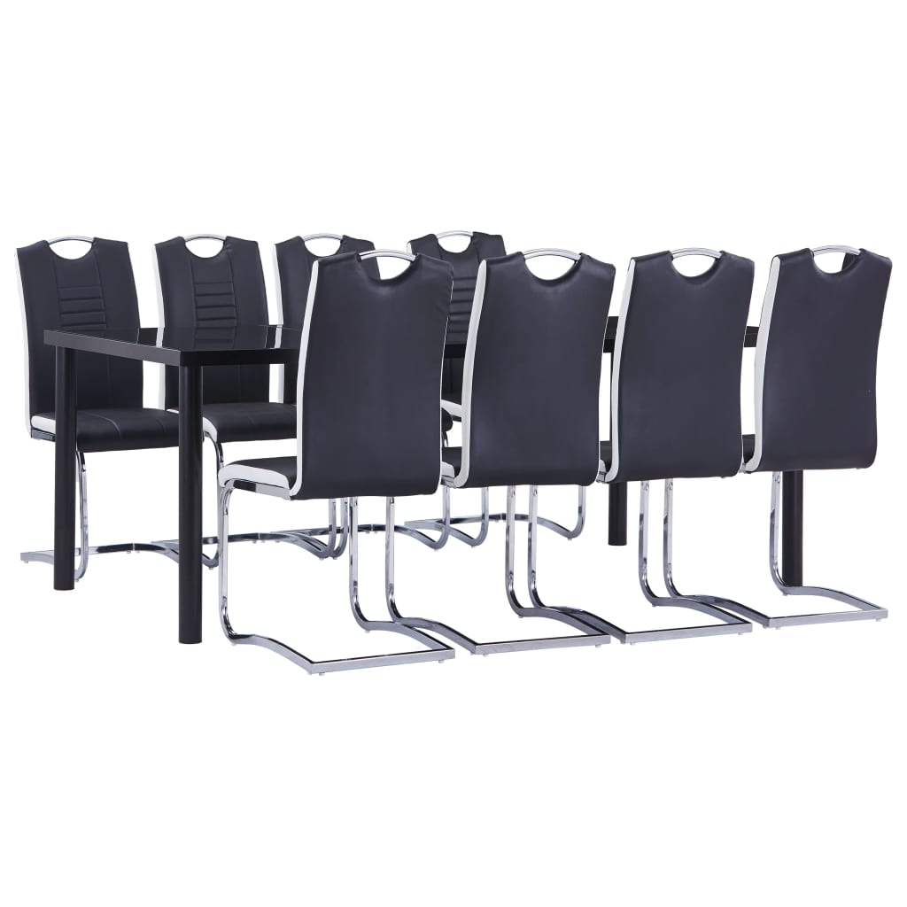 Set mobilier de bucătărie, 9 piese, negru, piele ecologică